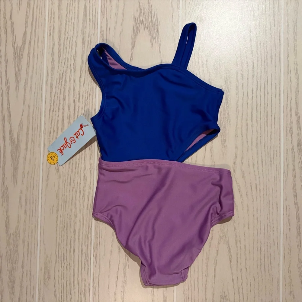 Cat & Jack Toddler Girls Size‎ 2T One Shoulder Swimsuit Blue Purple UPF 50 NEW
